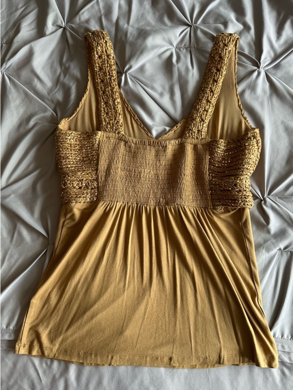 Boston Proper Gold Crochet-Trim Sequined Tank Top NWOT - Picture 2 of 5